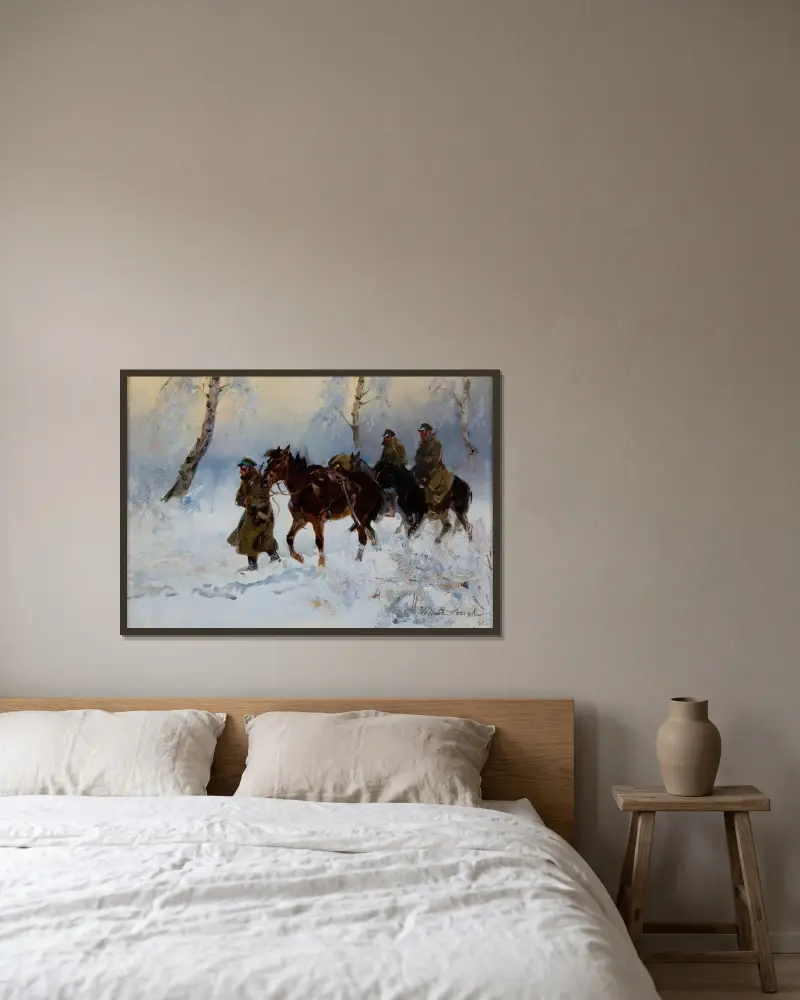 Kavalleristen von Wojciech Kossak gerahmt an einer Wand