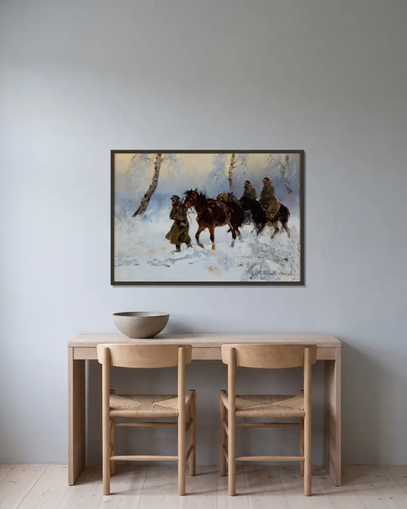 Kavalleristen von Wojciech Kossak gerahmt an einer Wand