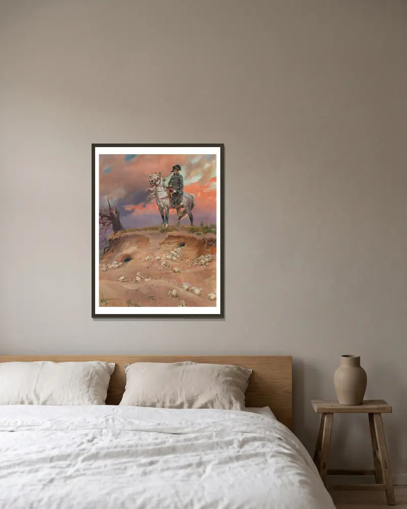 Napoleon på slagfältet av Wojciech Kossak inramad på en vägg