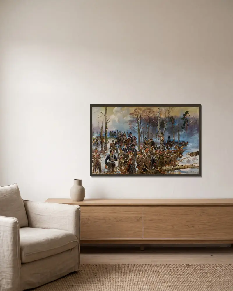 Olszynka Grochowska von Wojciech Kossak gerahmt an einer Wand