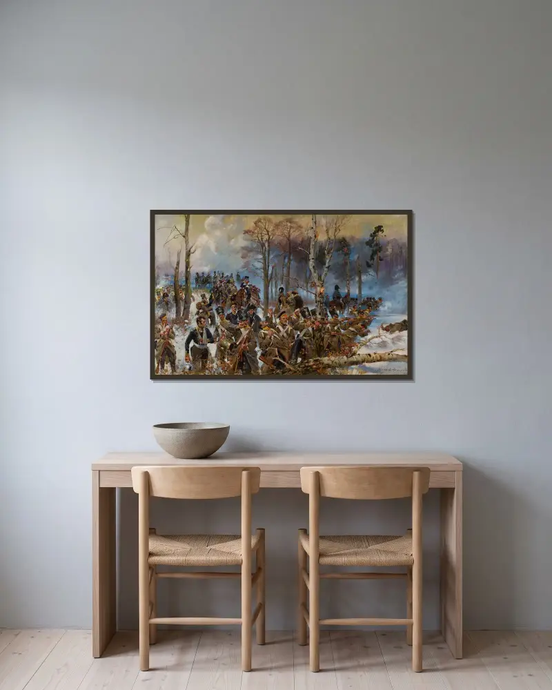 Olszynka Grochowska von Wojciech Kossak gerahmt an einer Wand