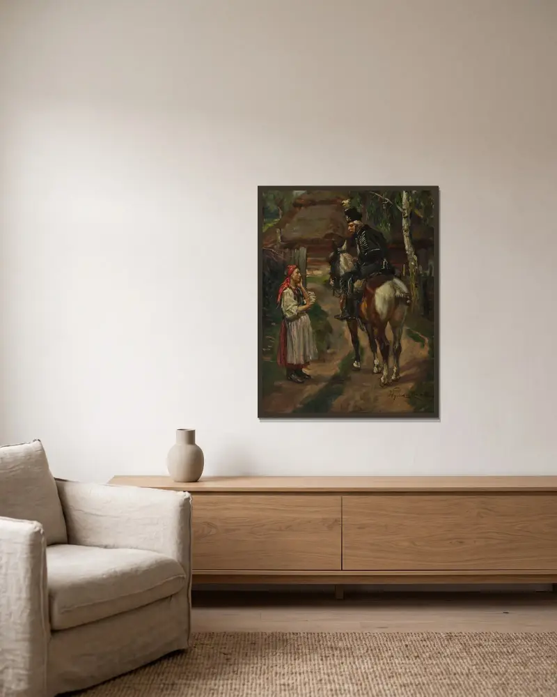 Traurige Nachrichten von Wojciech Kossak gerahmt an einer Wand