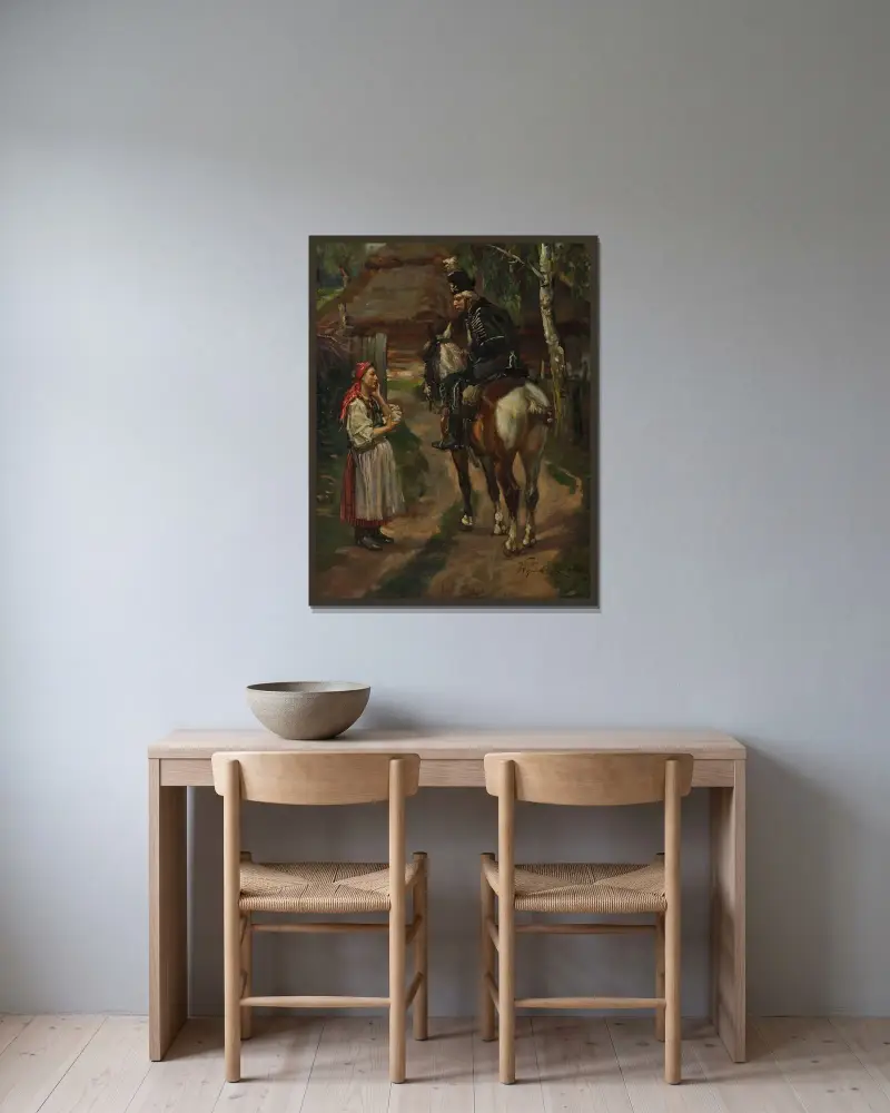 Traurige Nachrichten von Wojciech Kossak gerahmt an einer Wand