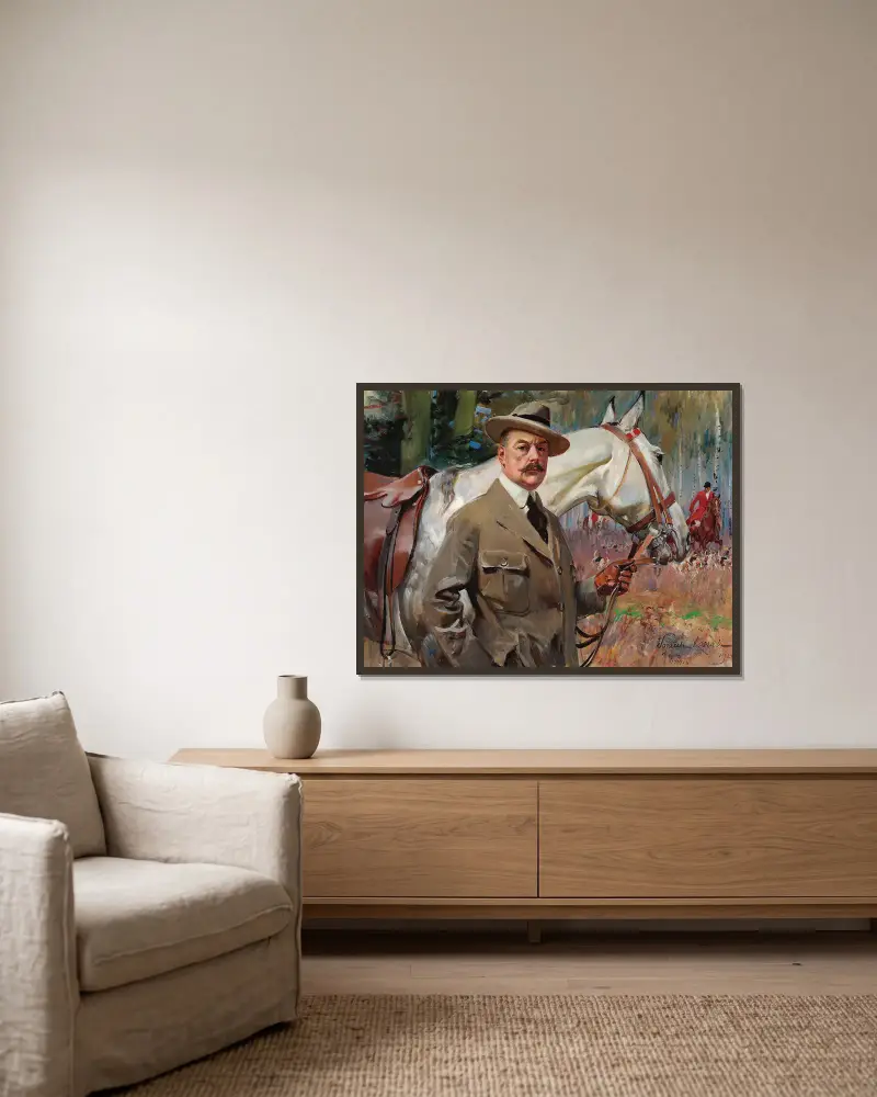 Self-portrait with a horse av Wojciech Kossak inramad på en vägg