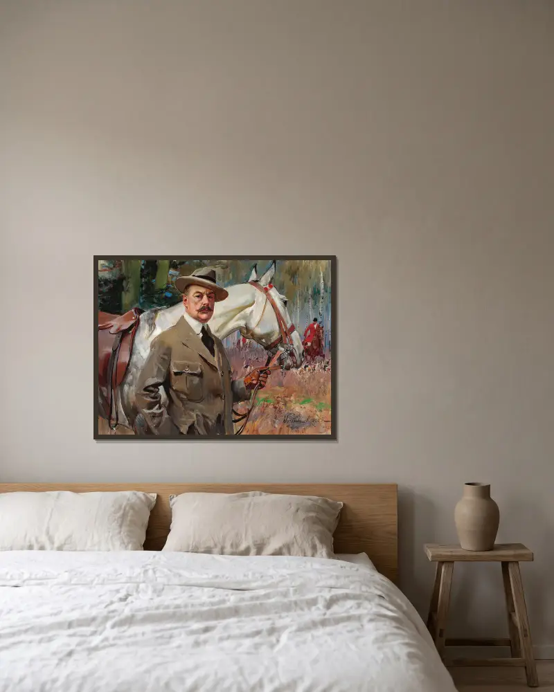 Self-portrait with a horse av Wojciech Kossak inramad på en vägg