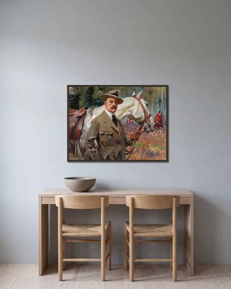 Self-portrait with a horse av Wojciech Kossak inramad på en vägg