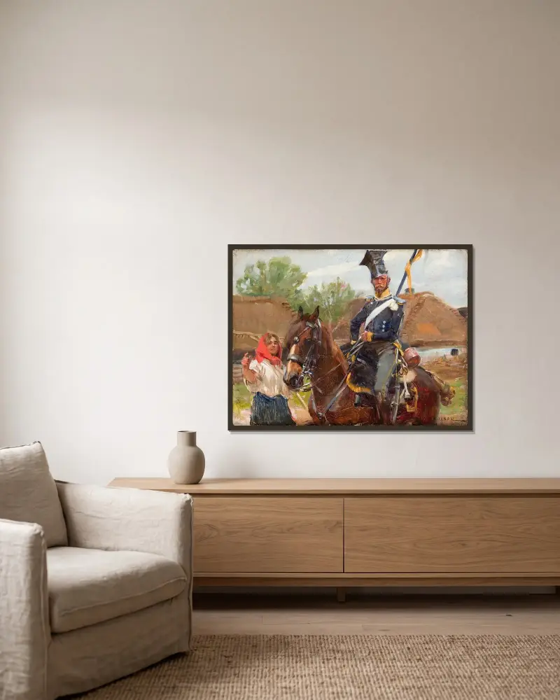 Ulan mit Mädchen von Wojciech Kossak gerahmt an einer Wand