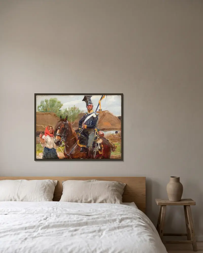 Ulan mit Mädchen von Wojciech Kossak gerahmt an einer Wand