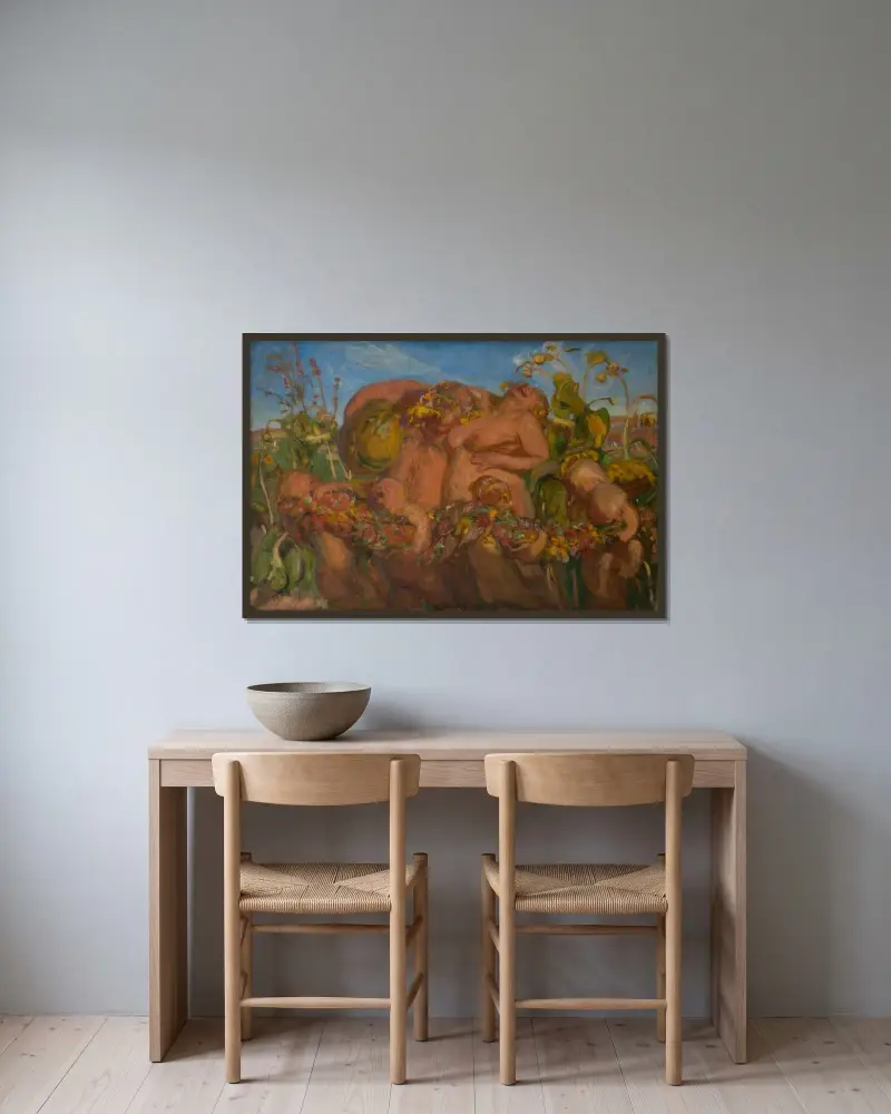 Bacchanalia av Wojciech Weiss inramad på en vägg