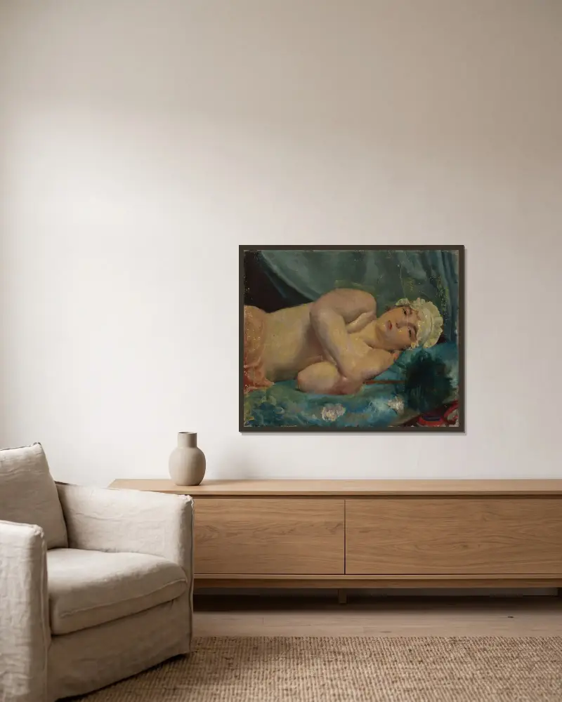 Das Zimmermädchen von Wojciech Weiss gerahmt an einer Wand