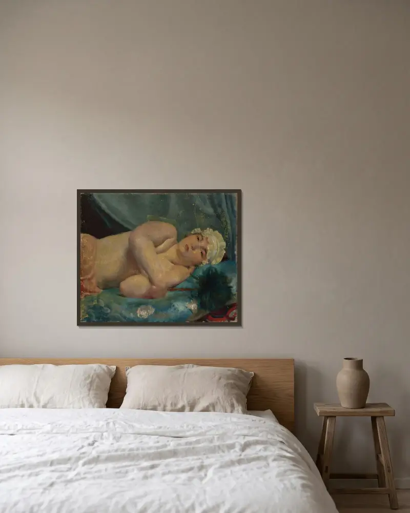 Das Zimmermädchen von Wojciech Weiss gerahmt an einer Wand