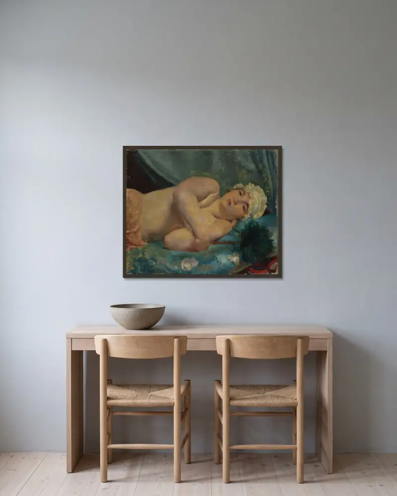 Das Zimmermädchen von Wojciech Weiss gerahmt an einer Wand