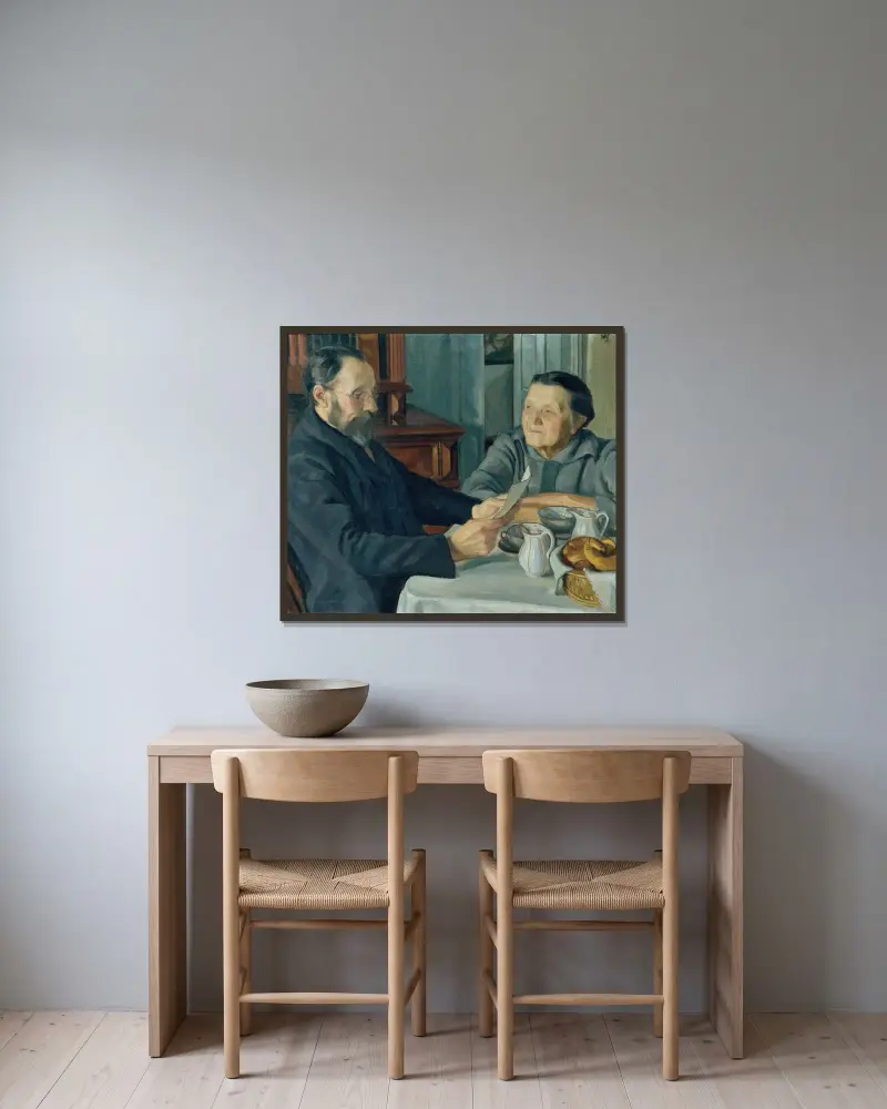 Konstnärens föräldrar av Wojciech Weiss inramad på en vägg
