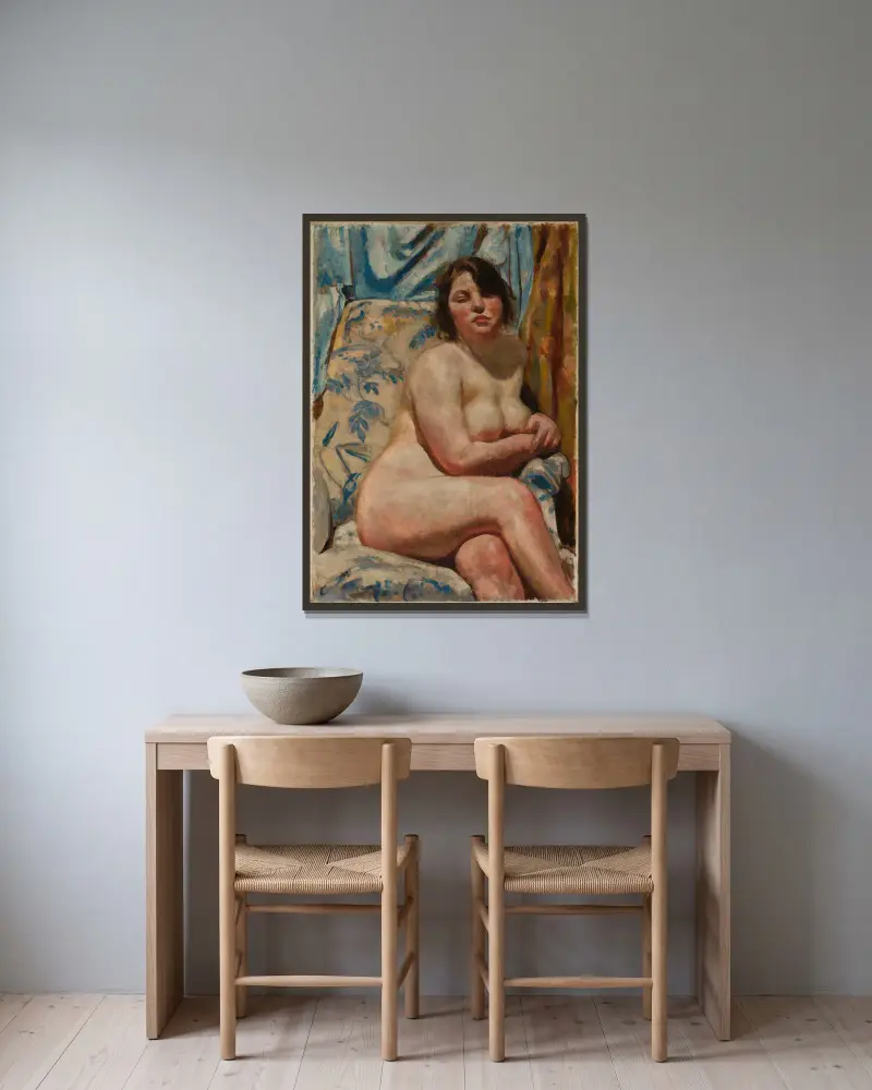 Weibliches Modell von Wojciech Weiss gerahmt an einer Wand