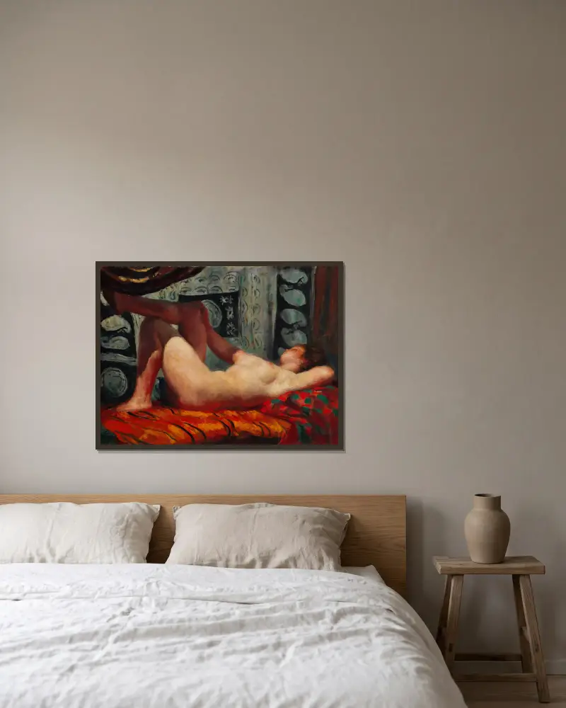 In the Evening – Reclining Female Nude av Wojciech Weiss inramad på en vägg