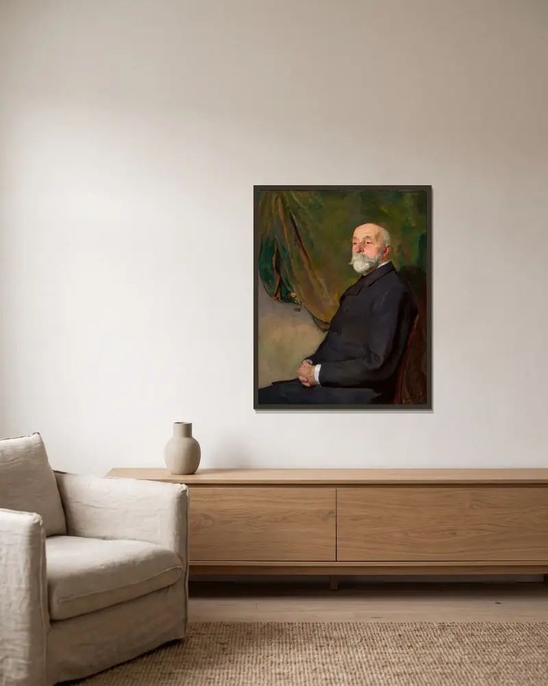 Porträtt av August Iwański av Wojciech Weiss inramad på en vägg