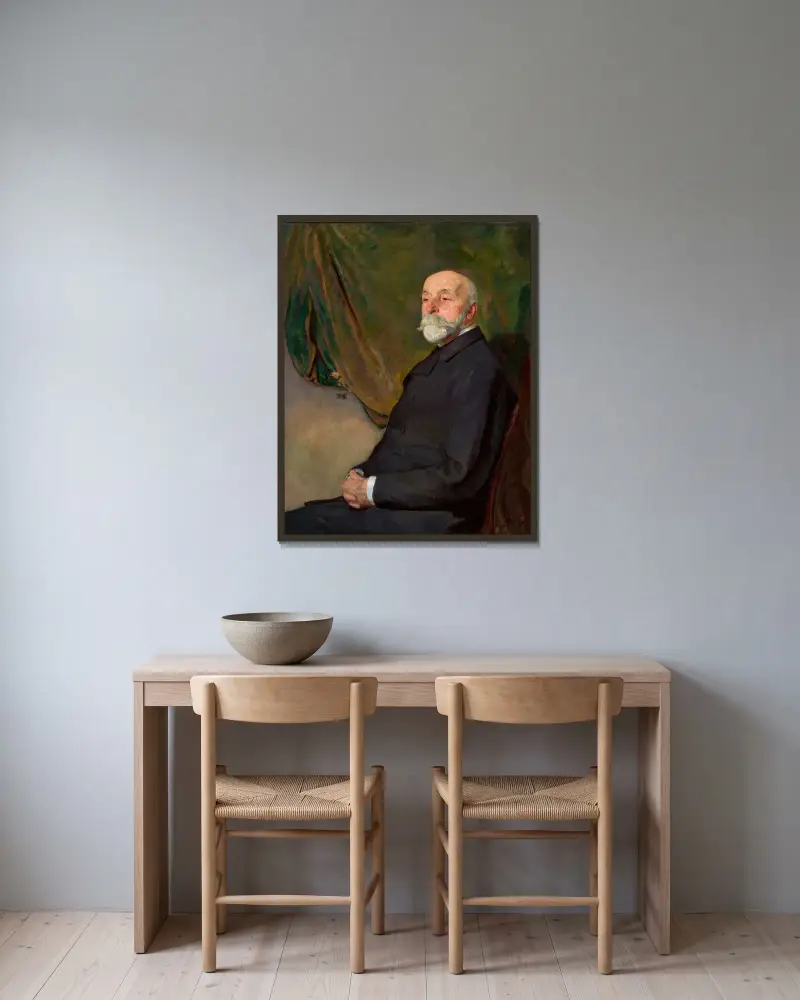 Porträtt av August Iwański av Wojciech Weiss inramad på en vägg