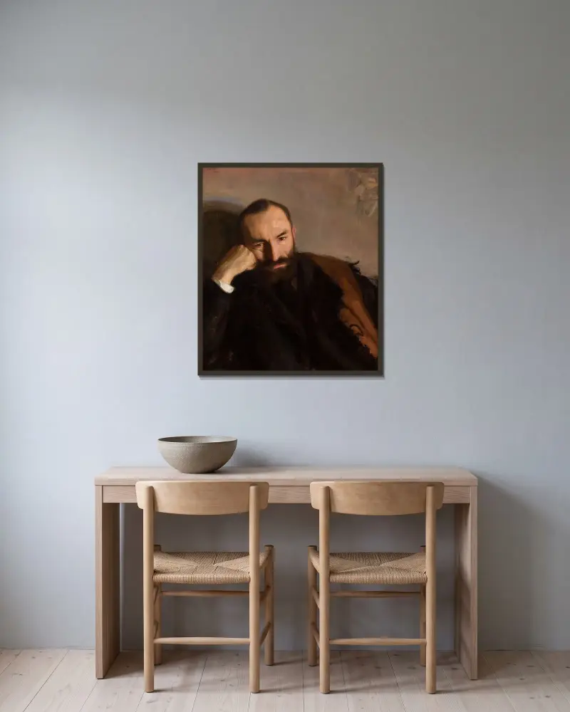 Porträtt av Feliks Jasieński av Wojciech Weiss inramad på en vägg