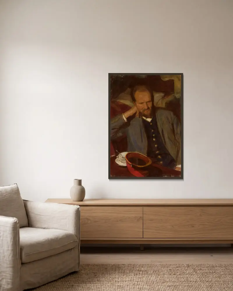 Bildnis des Stanisław Florek, Eisenbahnbeamter von Wojciech Weiss gerahmt an einer Wand