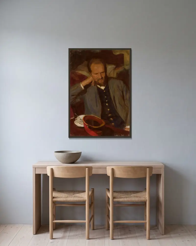 Bildnis des Stanisław Florek, Eisenbahnbeamter von Wojciech Weiss gerahmt an einer Wand