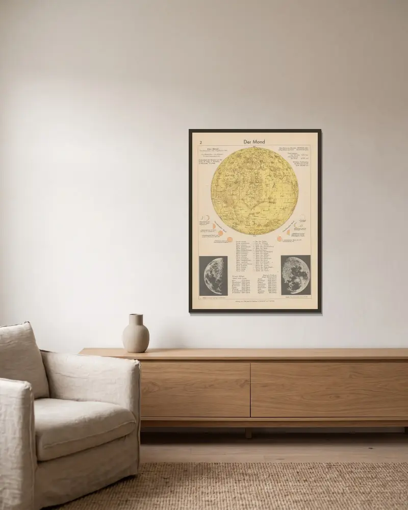 Der Mond von Wolfgang Preuss gerahmt an einer Wand