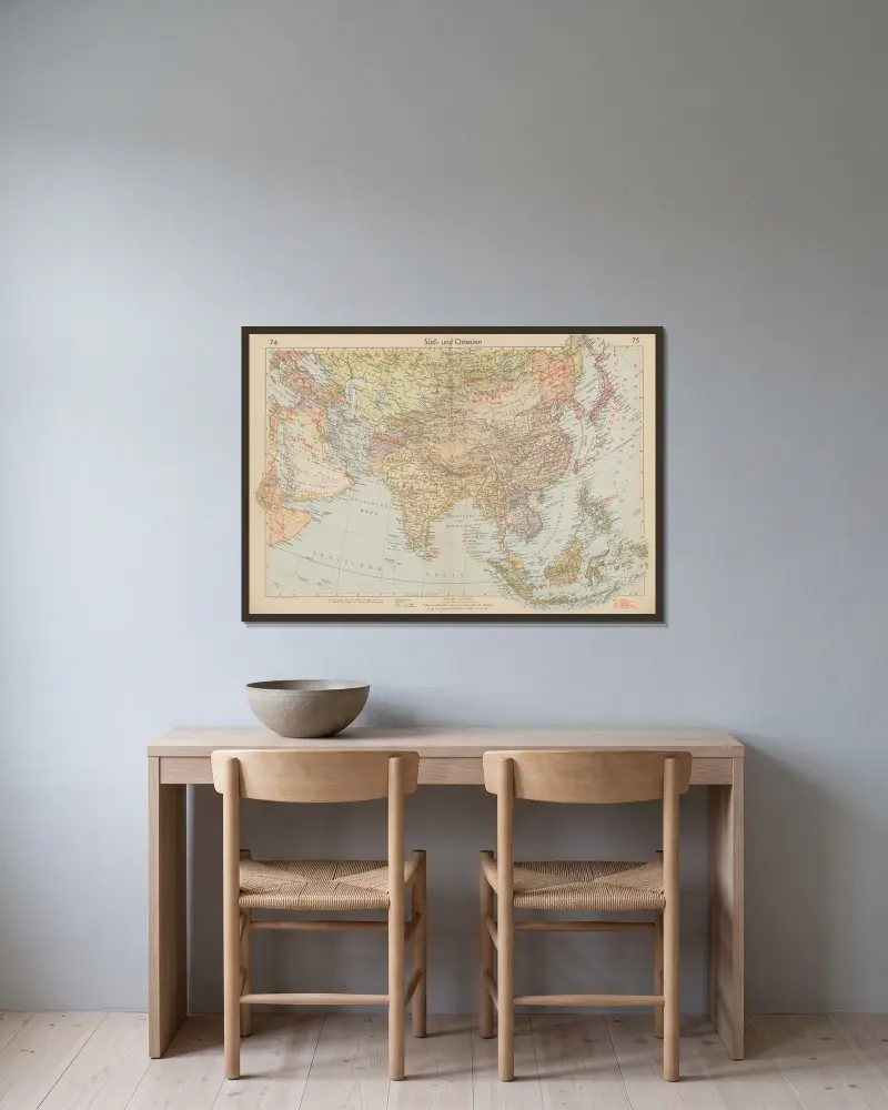 Süd- und Ostasien av Wolfgang Preuss inramad på en vägg