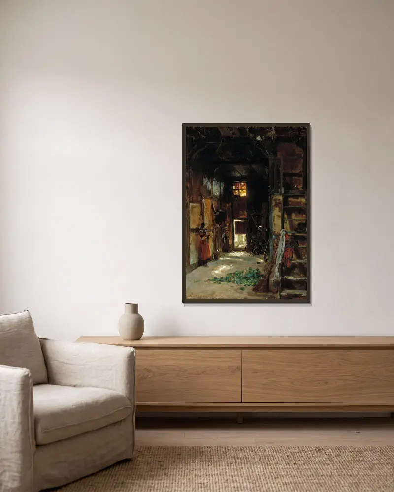 Interior Of A Westphalian Cottage av Worthington Whittredge inramad på en vägg