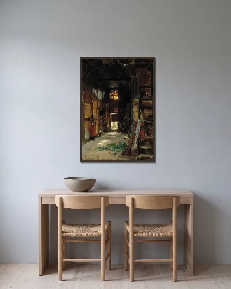 Interior Of A Westphalian Cottage av Worthington Whittredge inramad på en vägg