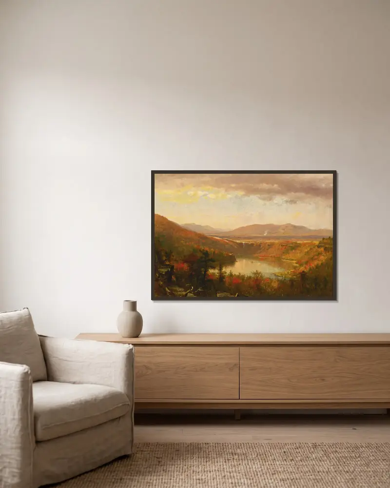 View of Kaaterskill Falls av Worthington Whittredge inramad på en vägg