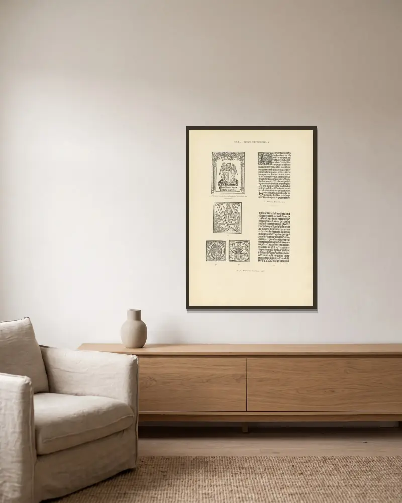 Den typografiska konsten i Nederländerna under åren 1500 till 1540, plansch 078 av Wouter Nijhoff inramad på en vägg