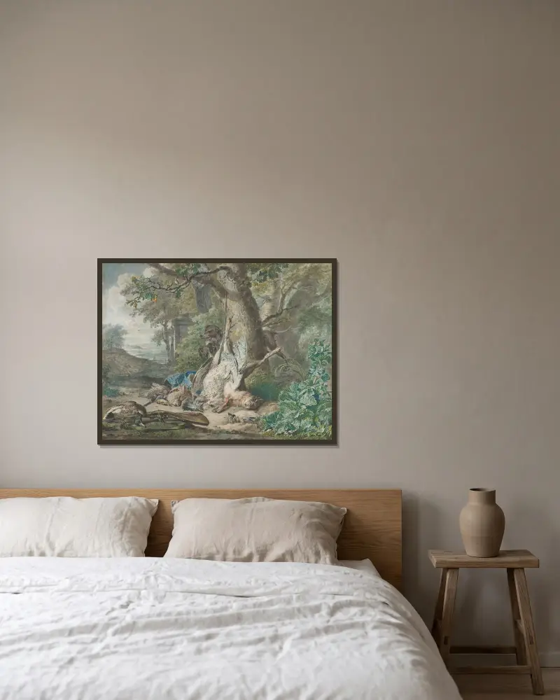 Martwa natura myśliwska w lesie, Wybrand Hendriks w ramie na ścianie