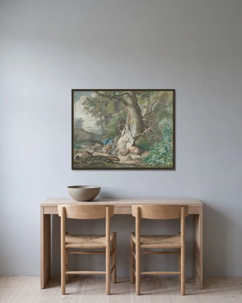 Martwa natura myśliwska w lesie, Wybrand Hendriks w ramie na ścianie