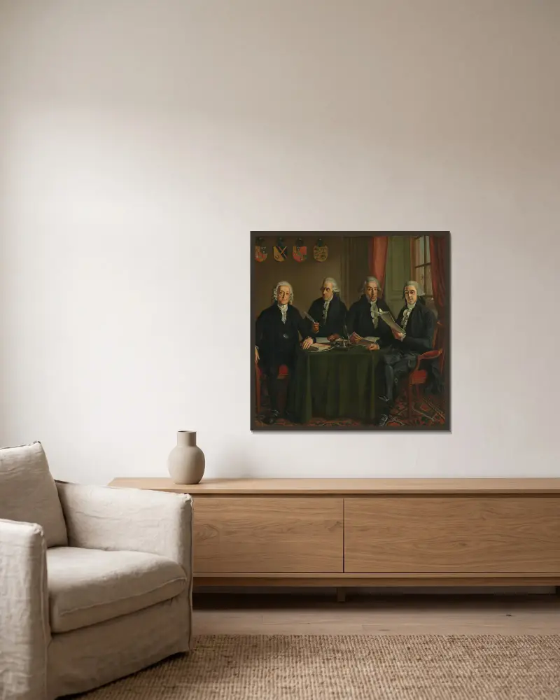 The Four Chief Commissioners of the Amsterdam Harbor Works av Wybrand Hendriks inramad på en vägg