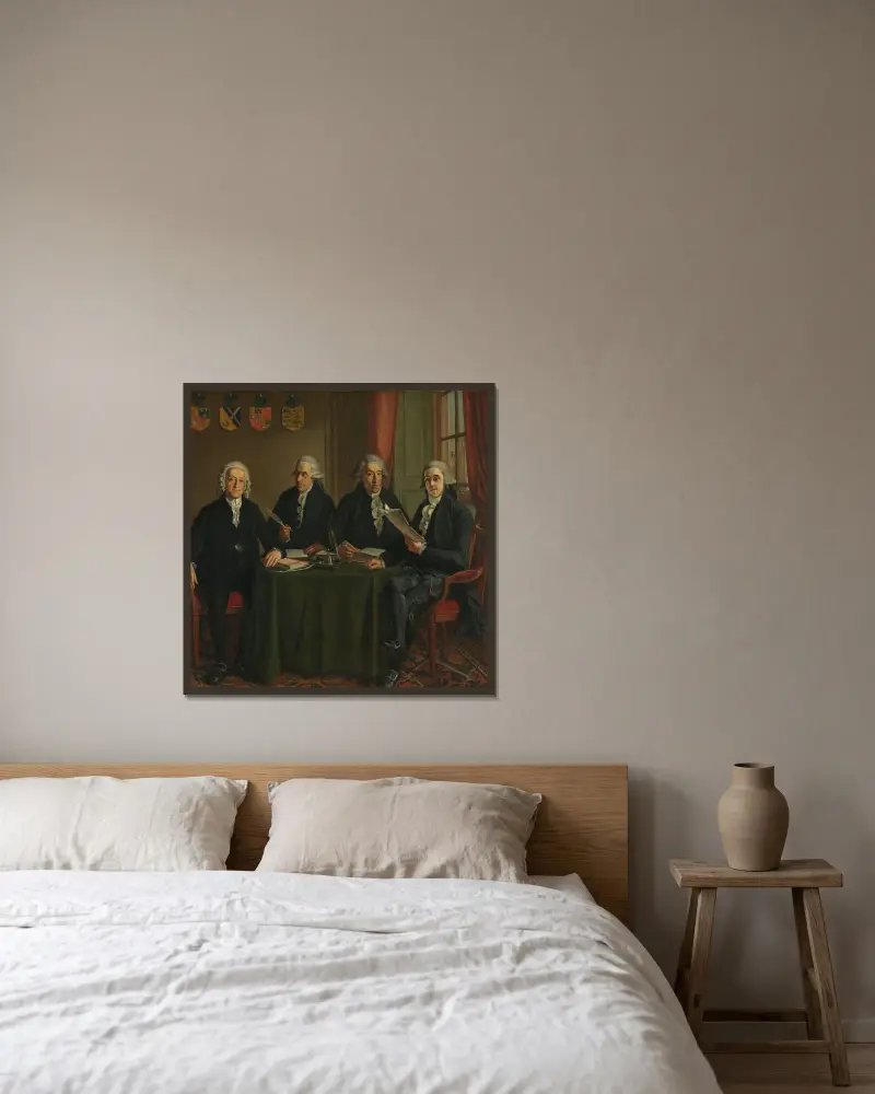 The Four Chief Commissioners of the Amsterdam Harbor Works av Wybrand Hendriks inramad på en vägg