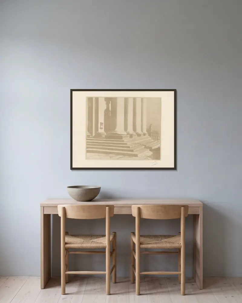 Katedrální pediment v měsíčním světle, Leon Wyczółkowski v rámu na stěně