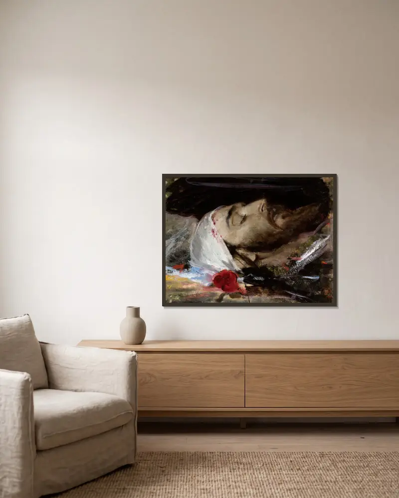 Head of Christ av Leon Wyczółkowski inramad på en vägg