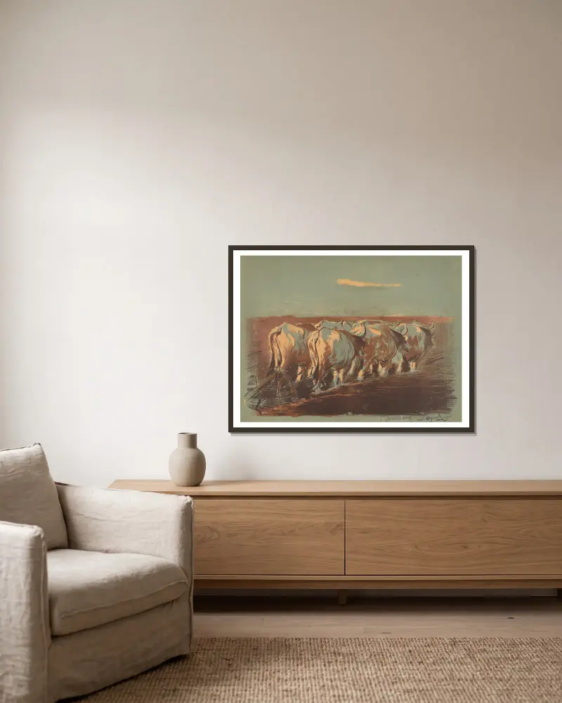 Pflügen in der Ukraine von Leon Wyczółkowski gerahmt an einer Wand