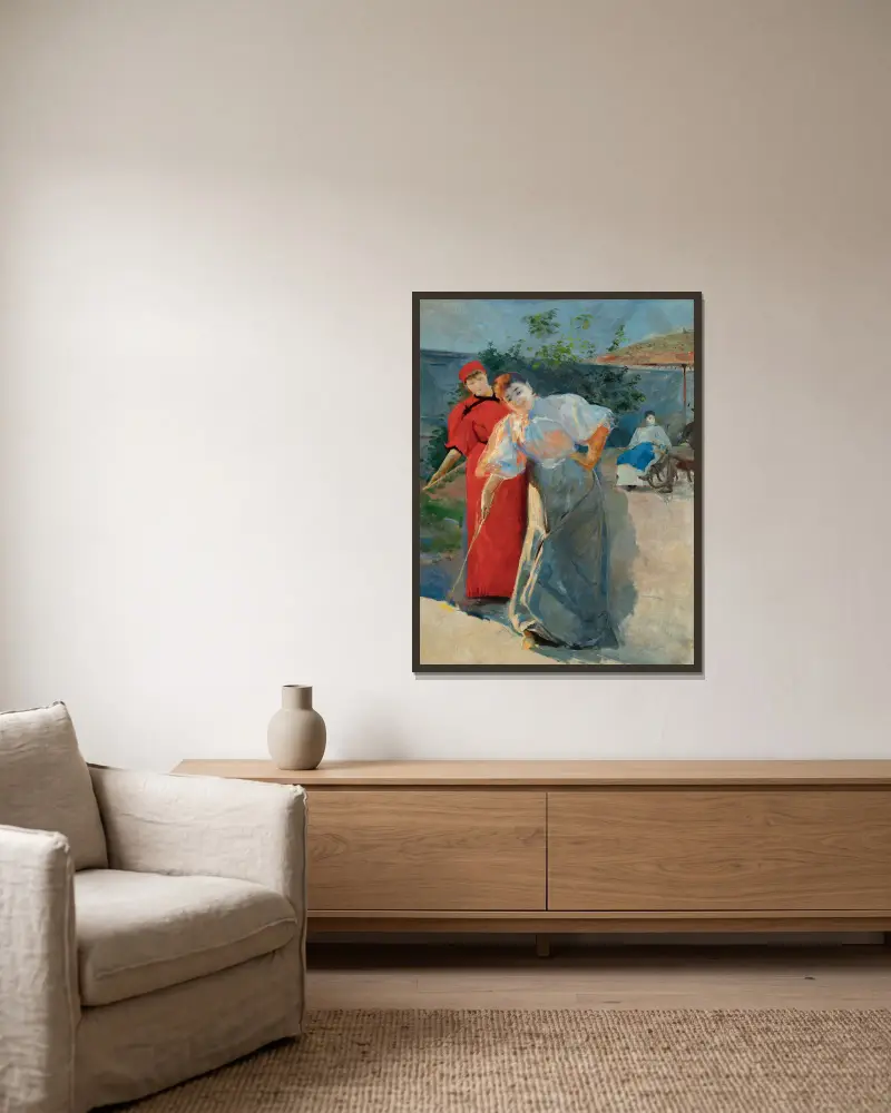 Krocketspiel (von 1892 bis 1895) von Leon Wyczółkowski gerahmt an einer Wand