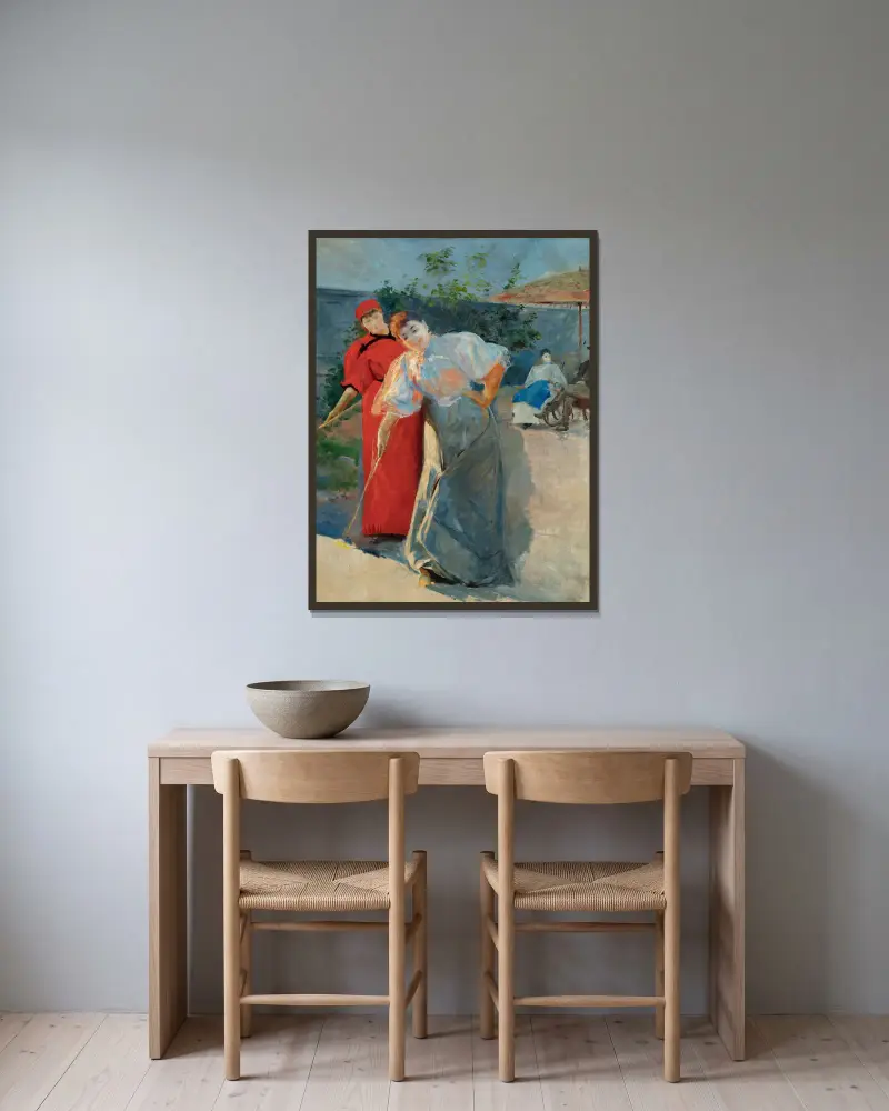 Krocketspiel (von 1892 bis 1895) von Leon Wyczółkowski gerahmt an einer Wand