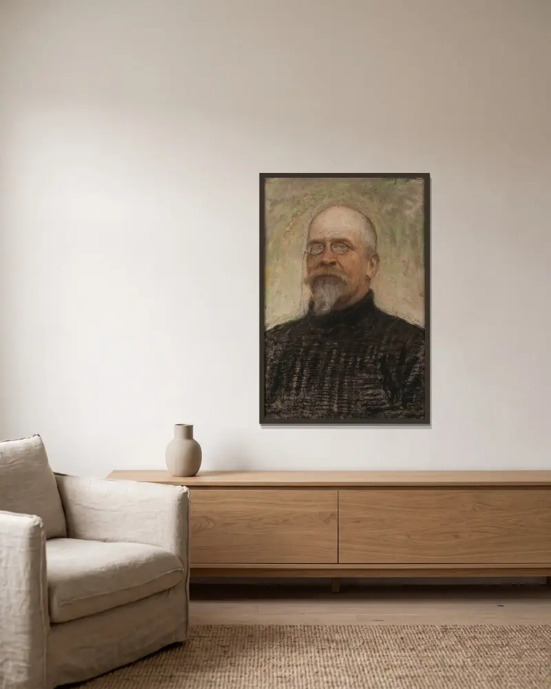 Portrait of Bruno Abdank-Abakanowicz av Leon Wyczółkowski inramad på en vägg