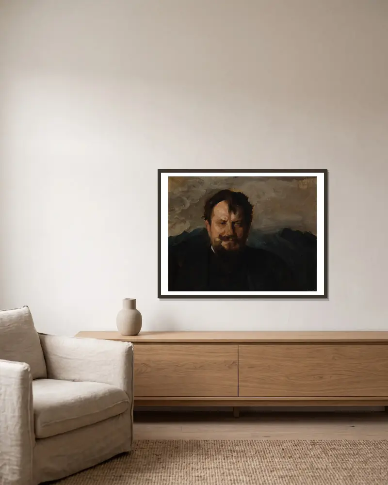 Portrait of Jan Kasprowicz av Leon Wyczółkowski inramad på en vägg