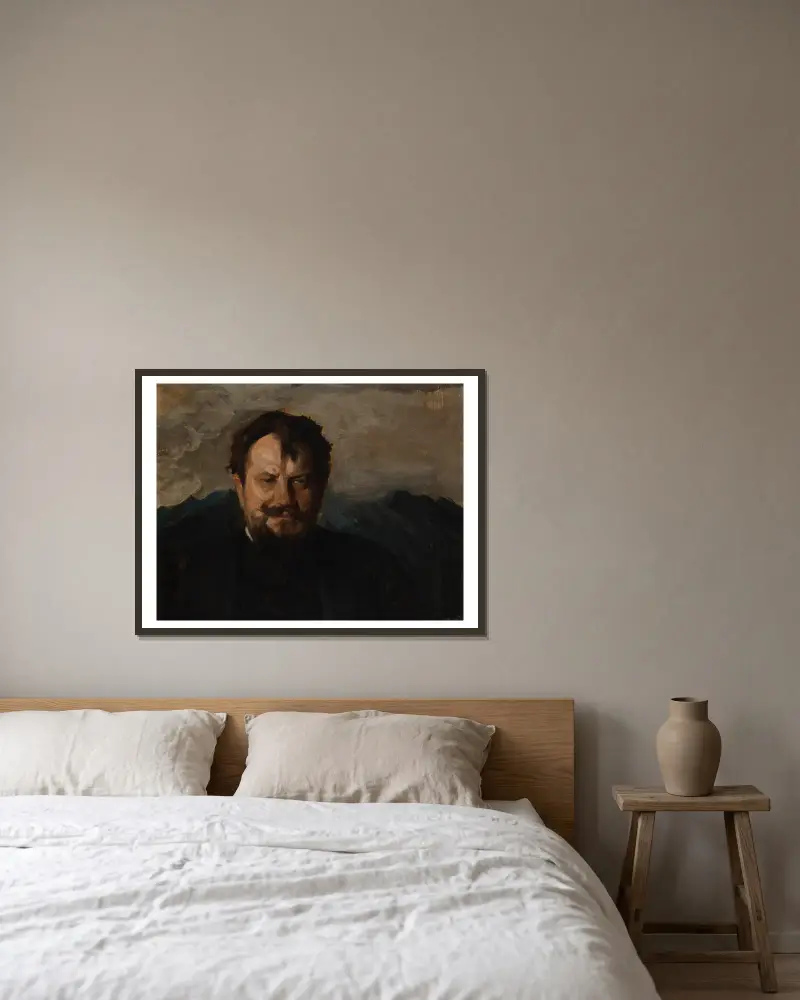 Portrait of Jan Kasprowicz av Leon Wyczółkowski inramad på en vägg
