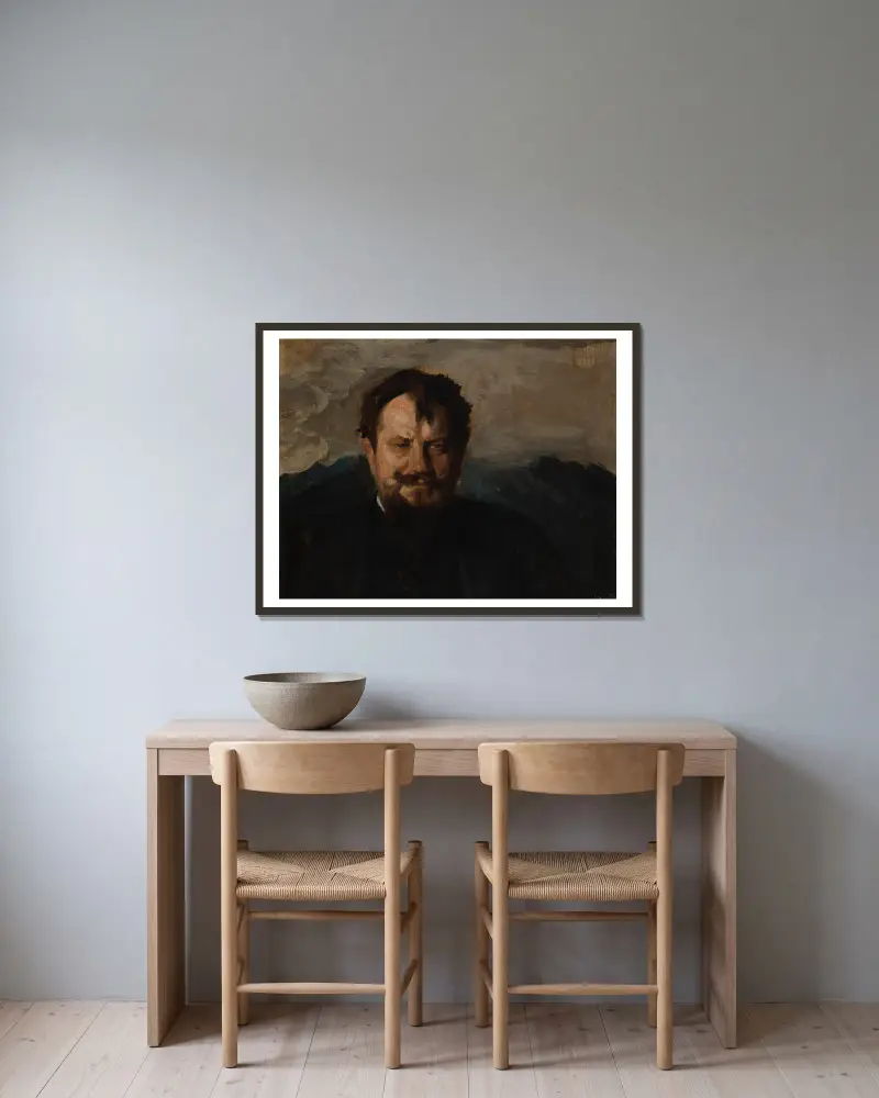 Portrait of Jan Kasprowicz av Leon Wyczółkowski inramad på en vägg