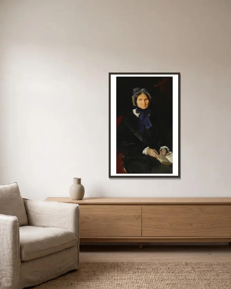 Portrait of Mrs. Falińska, artist’s grandmother av Leon Wyczółkowski inramad på en vägg