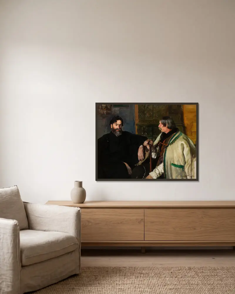 Portrait of Stanisław Witkiewicz with Wojciech Roj av Leon Wyczółkowski inramad på en vägg