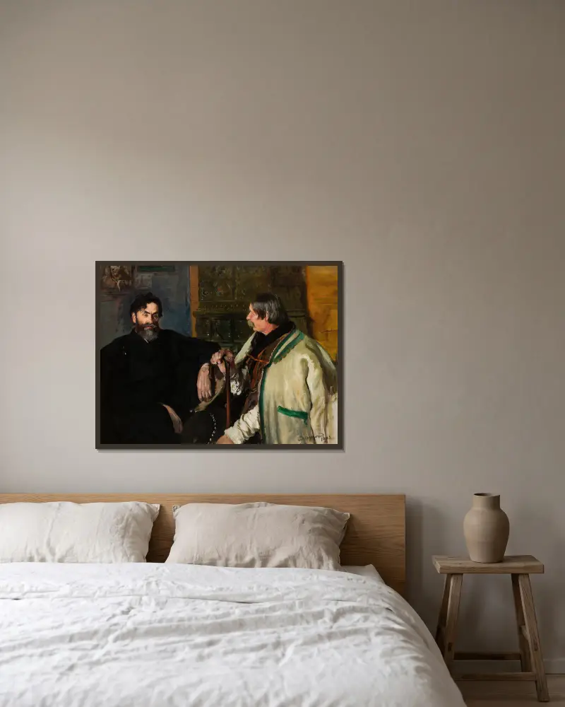 Portrait of Stanisław Witkiewicz with Wojciech Roj av Leon Wyczółkowski inramad på en vägg