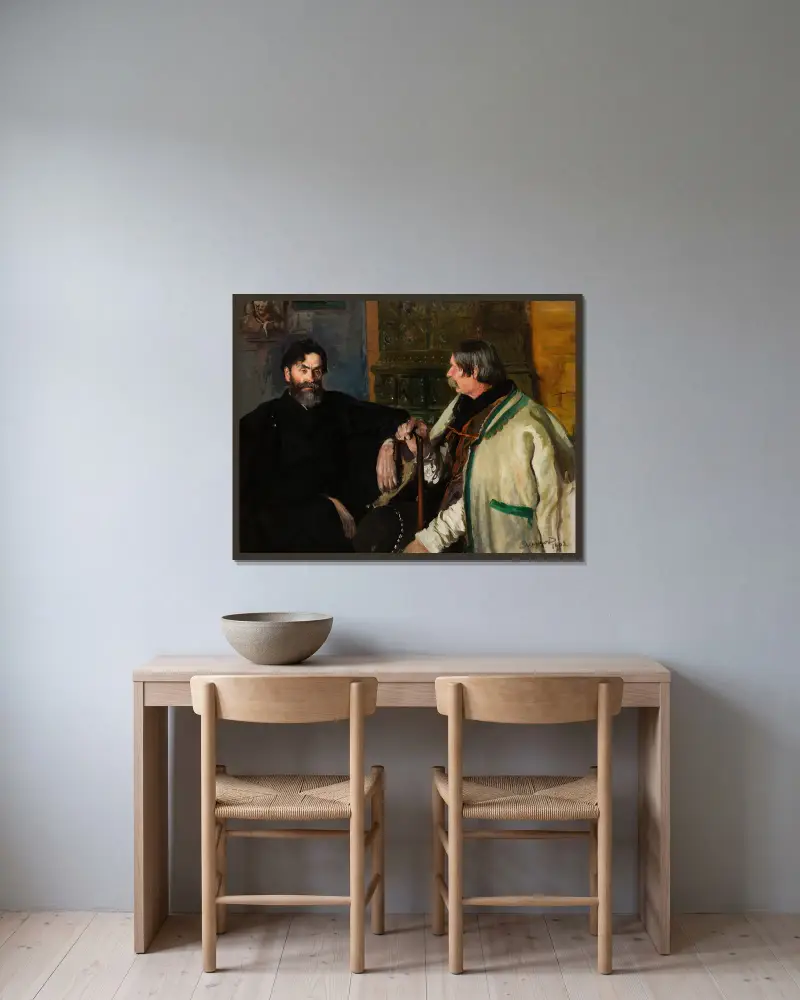 Portrait of Stanisław Witkiewicz with Wojciech Roj av Leon Wyczółkowski inramad på en vägg