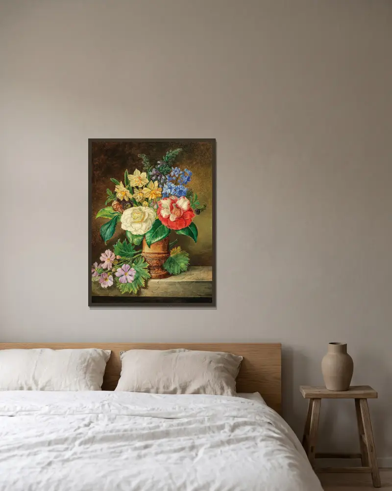 A Bouquet of Flowers with Daffodils and Camelias av Franz Xaver Petter inramad på en vägg