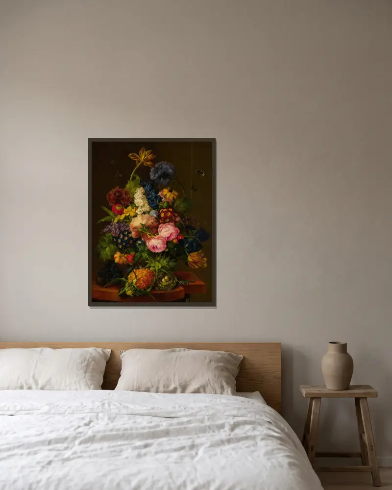 Flowers and Pineapple on an Entablature av Franz Xaver Petter inramad på en vägg