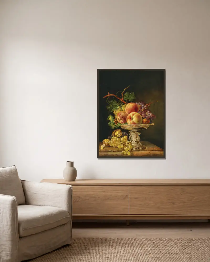 Fruit Still Life in a Silver Centrepiece Bowl av Franz Xaver Petter inramad på en vägg